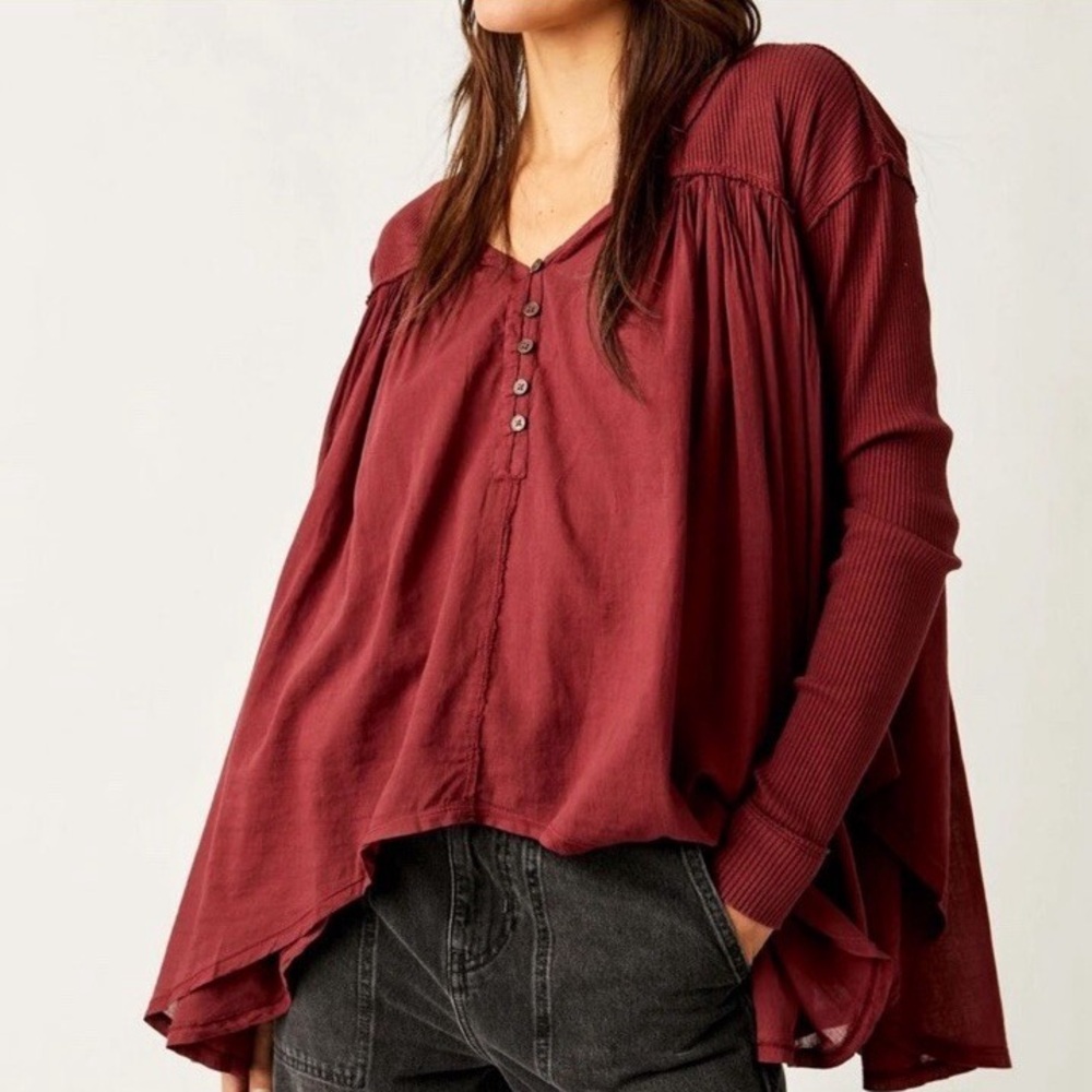 Free People Lyrical Flowy Breathable Longsleeve Tunic Top Size Small 100% Cotton